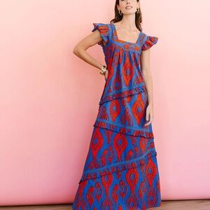 New with tags! Zicatela Vibrant Blue and Red Patterned Maxi Dress